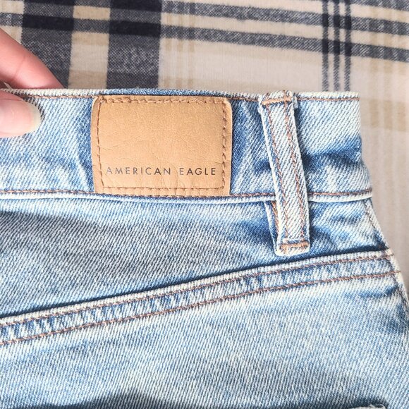 American Eagle Highest Rise 90s Boyfriend Distressed Denim Blue Wash Jean Shorts - Picture 7 of 11